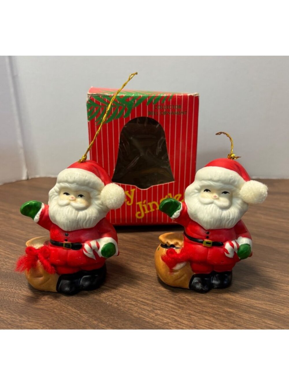 Vintage 1986 BOA Porcelain Santa Claus Bell Christmas Ornaments Set W/ 1Box